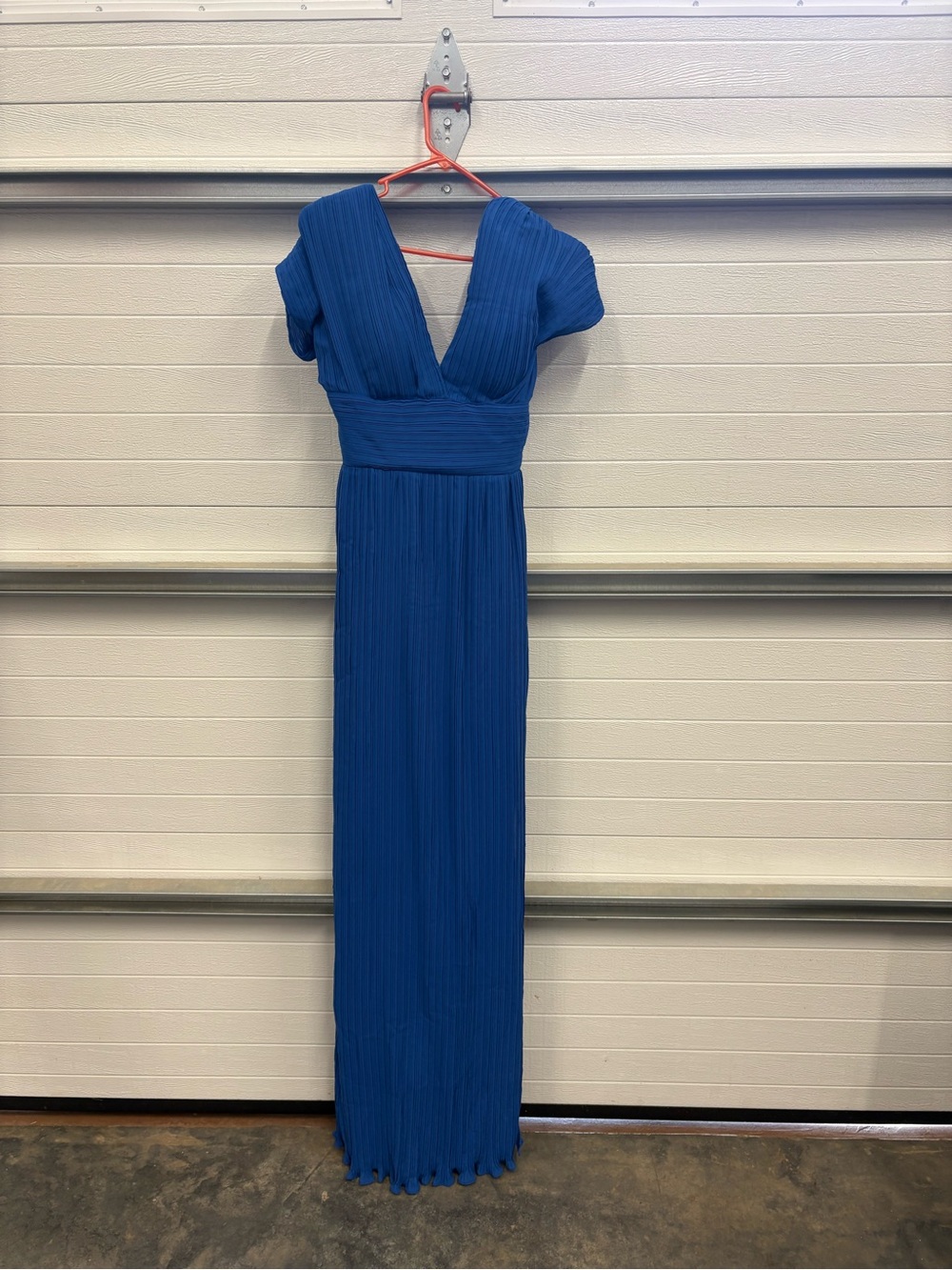 Royal Blue Pleated V-Neck Maxi Dress
